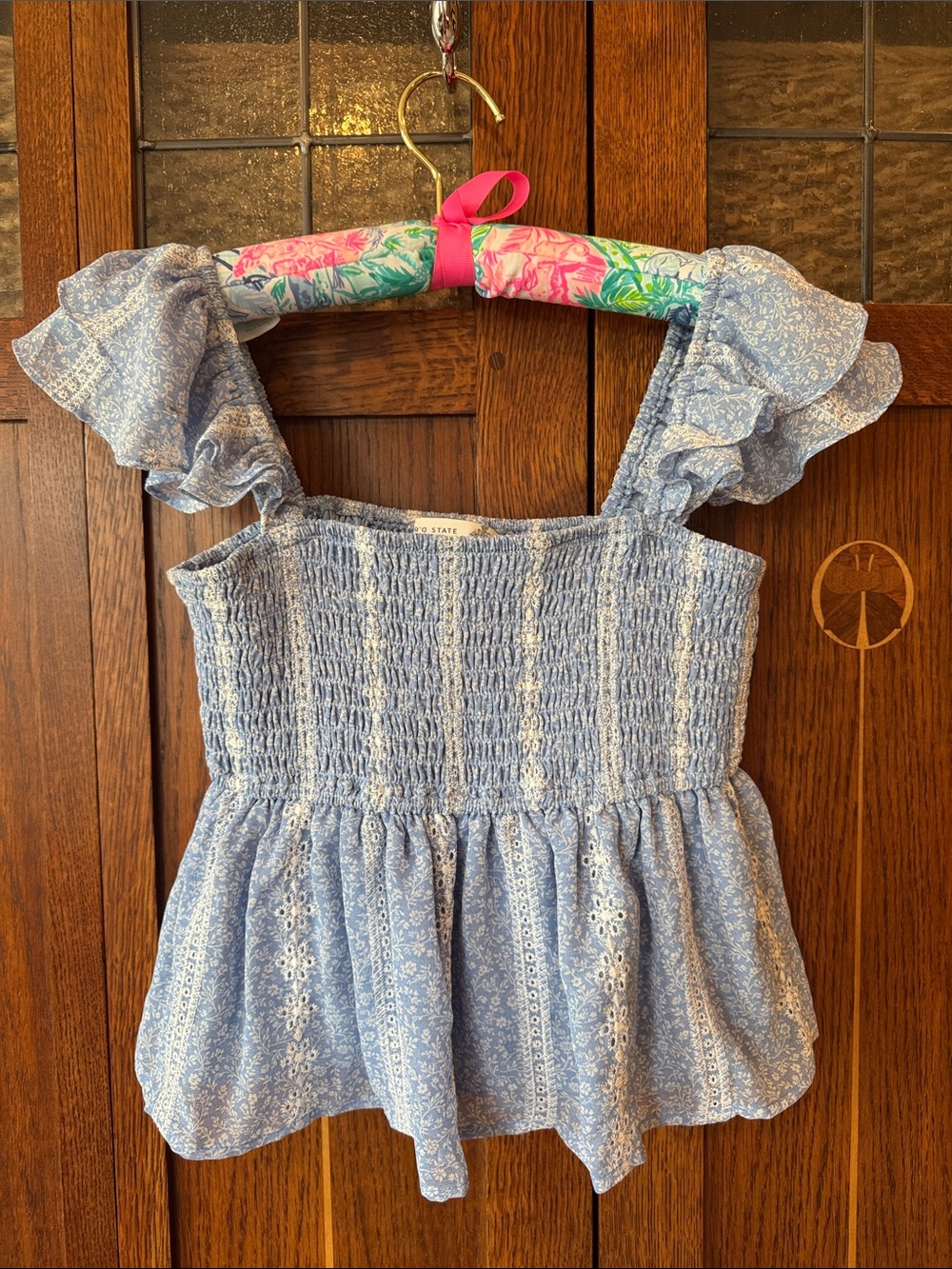 Altar’d State Smocked Light Blue Ruffle Strap Summer Top Size M